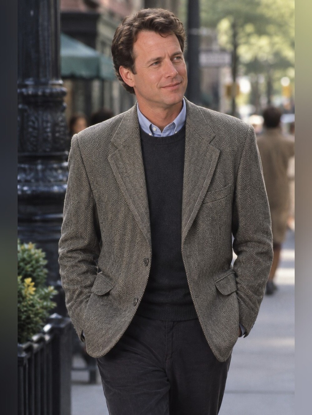 Classic Men's Herringbone Wool Blazer - Gray